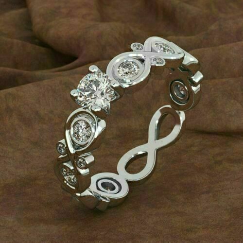 1 CT Round Cut White Diamond White Gold Over On 925 Sterling Silver Attractive Infinty Wedding Band Ring