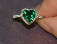 1 CT Heart Cut Green Emerald 925 Sterling Silver Halo Anniversary Women's Ring