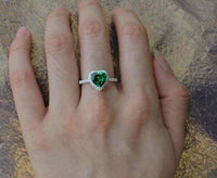 1 CT Heart Cut Green Emerald 925 Sterling Silver Halo Anniversary Women's Ring