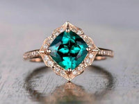 1 CT Cushion Cut Emerald Diamond Halo Wedding Ring 925 Sterling Silver