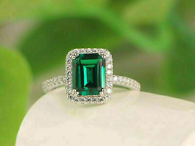 3.CT Emerald Green Diamond Unique Pear Halo Wedding Engagement Ring Solid  10k White Gold – DiamondLoops