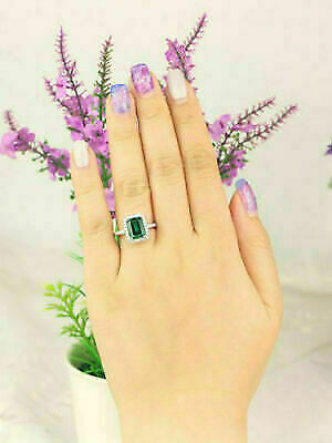 1 CT Emerald Cut Green Engagement Ring White Gold Over On 925 Sterling Silver