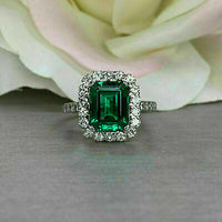 925 Sterling Silver 1 CT Emerald Cut Green Diamond Halo Anniversary Ring