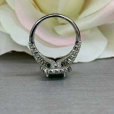 925 Sterling Silver 1 CT Emerald Cut Green Diamond Halo Anniversary Ring