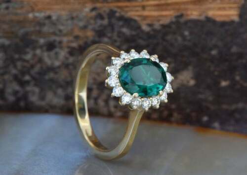 2 CT Oval Cut Green Emerald Diamond 925 Sterling Sliver Halo Wedding Ring