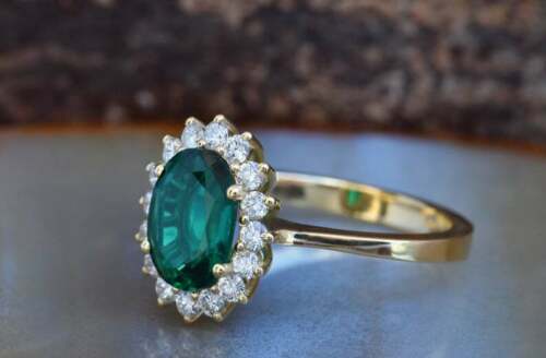 2 CT Oval Cut Green Emerald Diamond 925 Sterling Sliver Halo Wedding Ring