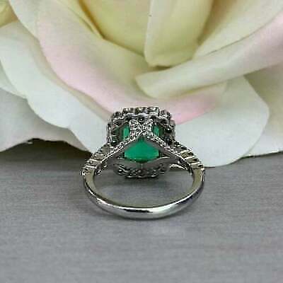 925 Sterling Silver 1 CT Emerald Cut Green Diamond Halo Anniversary Ring