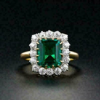 1 CT Emerald Cut Green Emerald Diamond Halo Wedding Ring 925 Sterling Silver