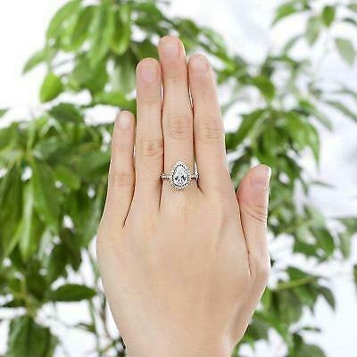 1 CT Pear Cut White Diamond 925 Sterling Silver Halo Engagement Ring