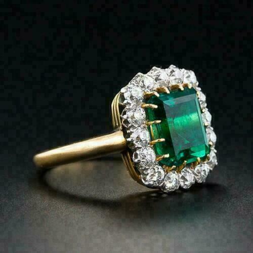 1 CT Emerald Cut Green Emerald Diamond Halo Wedding Ring 925 Sterling Silver