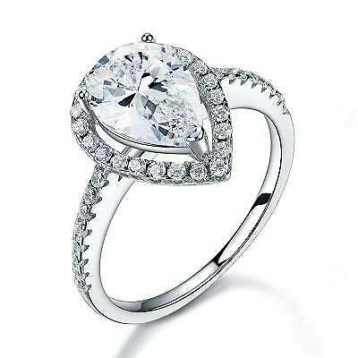 1 CT Pear Cut White Diamond 925 Sterling Silver Halo Engagement Ring