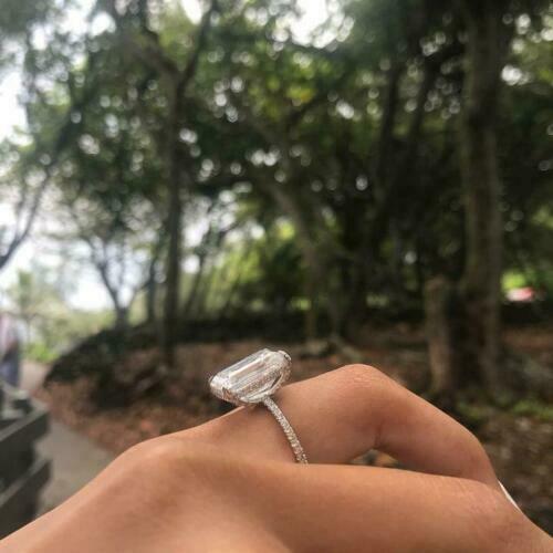 1 CT Emerald Cut Diamond 925 Sterling Silver Halo Promise Ring