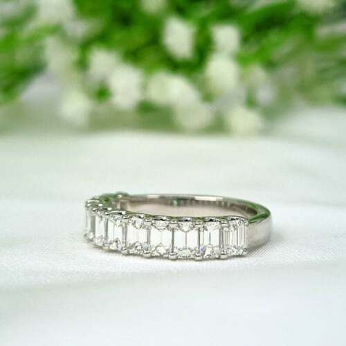 0.25 CT Half Eternity Wedding Ring Emerald Cut Diamond Anniversary gift Ring