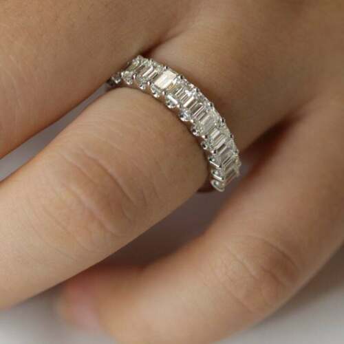 0.25 CT Half Eternity Wedding Ring Emerald Cut Diamond Anniversary gift Ring