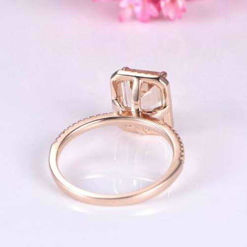2 CT Emerald Cut Morganite Diamond Halo Engagement Ring 925 Sterling Sliver - atjewels.in