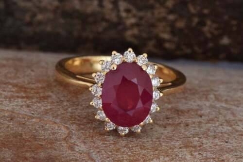 2 CT Oval Cut Red Ruby Diamond Solitaire Engagement Ring 925 Sterling Sliver
