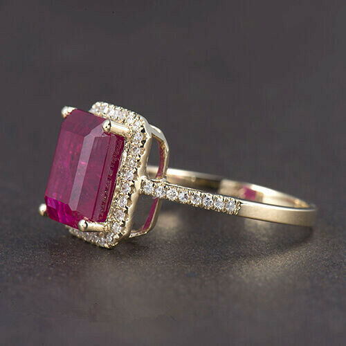 2 CT Emerald Cut Red Ruby Diamond 925 Sterling Sliver Engagement Women Halo Ring