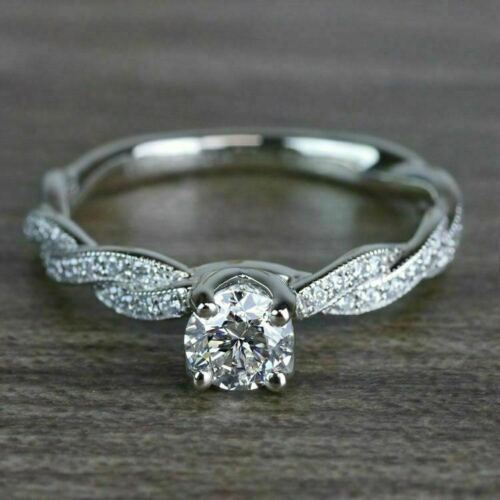 1 CT Round Cut Diamond White Gold Over On 925 Sterling Silver Criss Cross Engagement Ring