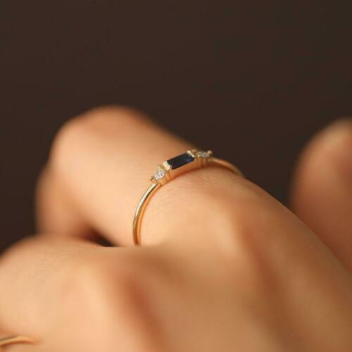 0.10 CT Baguette Cut Blue Sapphire Diamond 925 Sterling Silver Solitaire Anniversary Ring