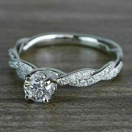 1 CT Round Cut Diamond White Gold Over On 925 Sterling Silver Criss Cross Engagement Ring