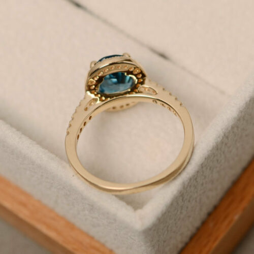 2 CT Oval Cut Blue Topaz Ring 925 Sterling Sliver Women Halo Wedding Ring