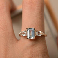 1 CT Emerald Cut Aquamarine Diamond Anniversary Three Stone Ring 925 Sterling Silver