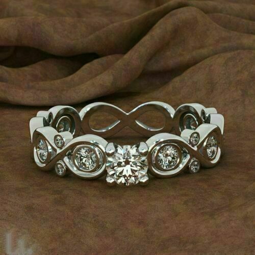 1 CT Round Cut White Diamond White Gold Over On 925 Sterling Silver Attractive Infinty Wedding Band Ring - atjewels.in