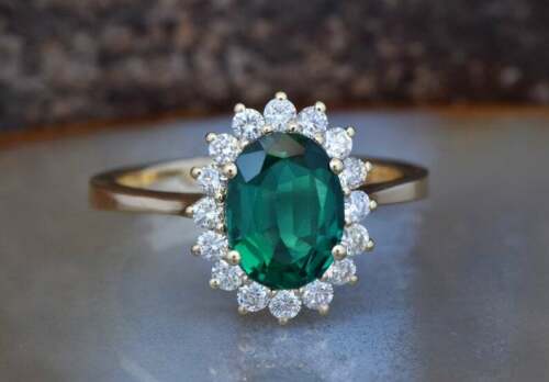 2 CT Oval Cut Green Emerald Diamond 925 Sterling Sliver Halo Wedding Ring