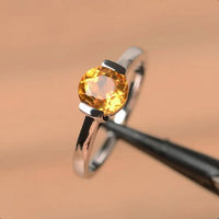 1.00 Ct Round Cut Yellow Citrine 925 sterling Silver Bezel Set Solitaire Promise Ring