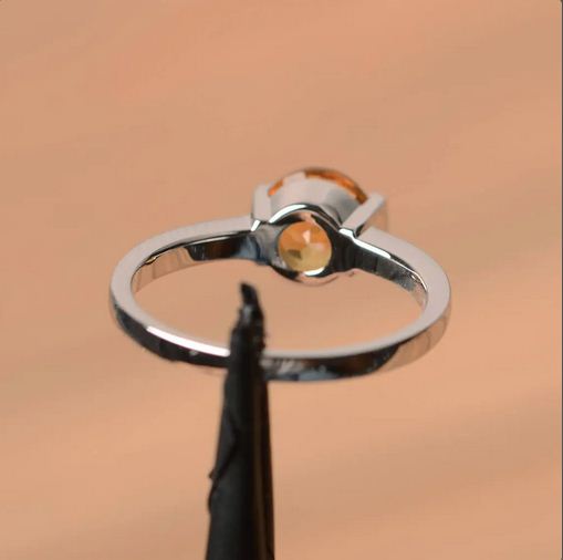 1.00 Ct Round Cut Yellow Citrine 925 sterling Silver Bezel Set Solitaire Promise Ring