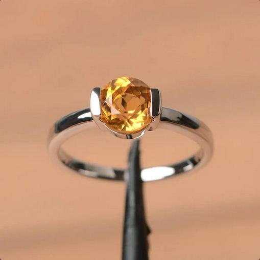 1.00 Ct Round Cut Yellow Citrine 925 sterling Silver Bezel Set Solitaire Promise Ring