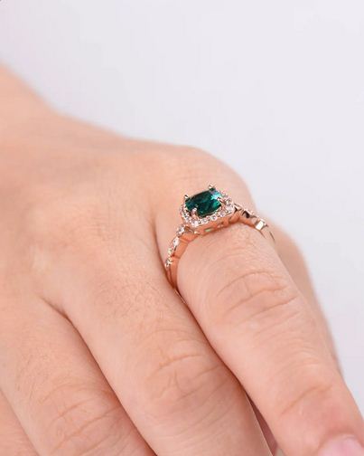 2.25 Ct Cushion Cut Green Emerald 925 Sterling Silver Halo Engagement Ring