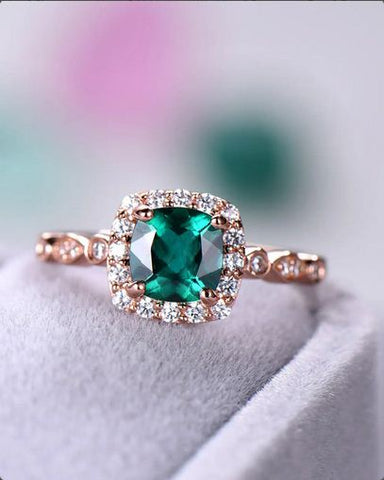 2.25 Ct Cushion Cut Green Emerald 925 Sterling Silver Halo Engagement Ring