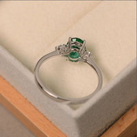 1.25 Ct Oval Cut Green Emerald & White CZ 925 Sterling Silver May Birthstone Ring