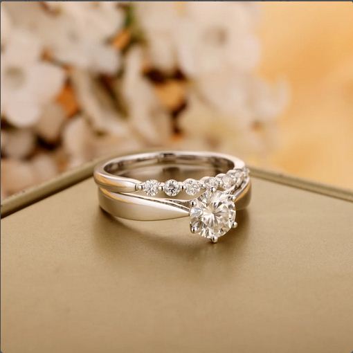 1.50 Ct Round Cut 925 Sterling Silver Engagement Wedding Ring Set