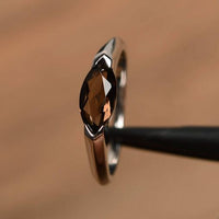 1.00 Ct Marquise Cut Smoky Quartz 925 Sterling Silver Simple Solitaire Ring