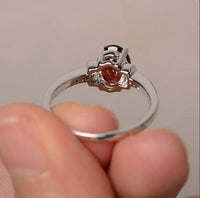 1.75 Ct Oval Cut Red Garnet 925 Sterling Silver Solitaire W/Accents Ring