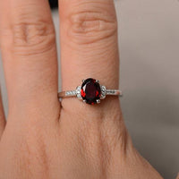 1.75 Ct Oval Cut Red Garnet 925 Sterling Silver Solitaire W/Accents Ring