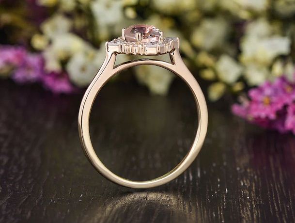 2.25 Ct Oval Cut Pink Morganite 925 Sterling Silver Halo Vintage Style Engagement Ring