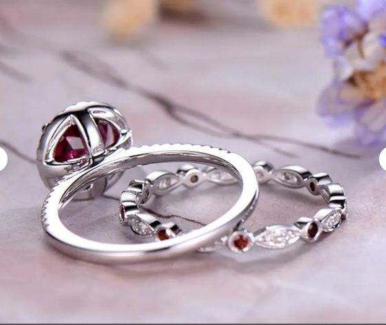 3.25 Ct Round Cut Red Ruby & White CZ Wedding Bridal Ring Set 925 Sterling Silver - atjewels.in