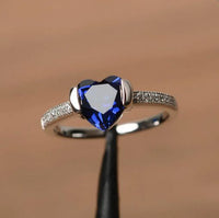 2.20 Ct Heart Cut Blue Sapphire 925 Sterling Silver Solitaire W/Accents Proposal Ring