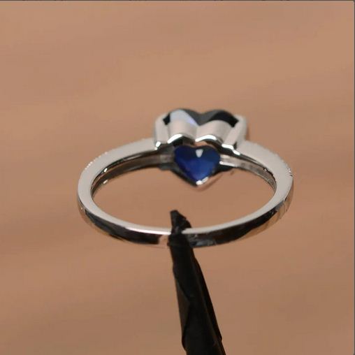 2.20 Ct Heart Cut Blue Sapphire 925 Sterling Silver Solitaire W/Accents Proposal Ring