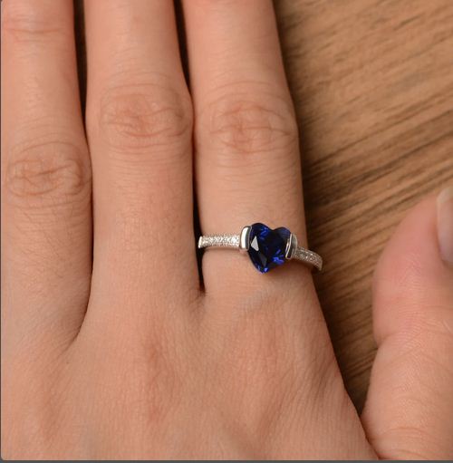 2.20 Ct Heart Cut Blue Sapphire 925 Sterling Silver Solitaire W/Accents Proposal Ring