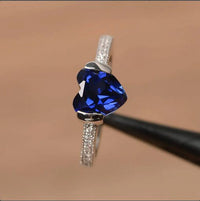 2.20 Ct Heart Cut Blue Sapphire 925 Sterling Silver Solitaire W/Accents Proposal Ring