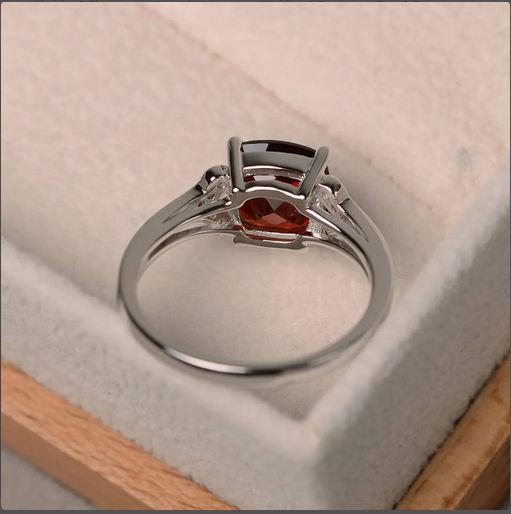 2.25 Ct Cushion Cut Red Garnet Solitaire W/Accents Wedding Ring 925 Sterling Silver