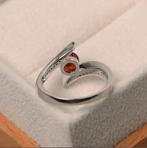 1.50 Ct Round Cut Red Garnet 925 Sterling Silver Bypass Promise Gift Ring