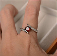 1.50 Ct Round Cut Red Garnet 925 Sterling Silver Bypass Promise Gift Ring