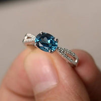 1.75 Ct Oval Cut London blue Topaz 925 Sterling Silver Solitaire W/Accents Anniversary Gift Ring