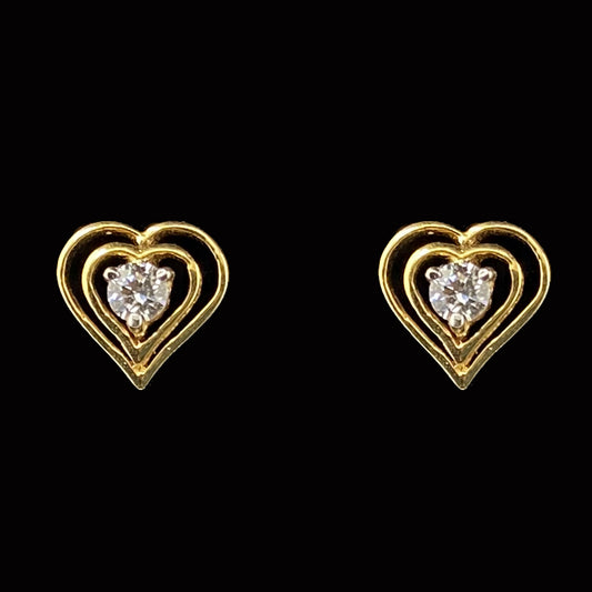 Pretty Double Hearts 18K Gold Stud Earrings