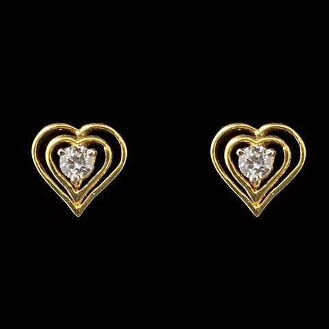 Pretty Double Hearts 18K Gold Stud Earrings